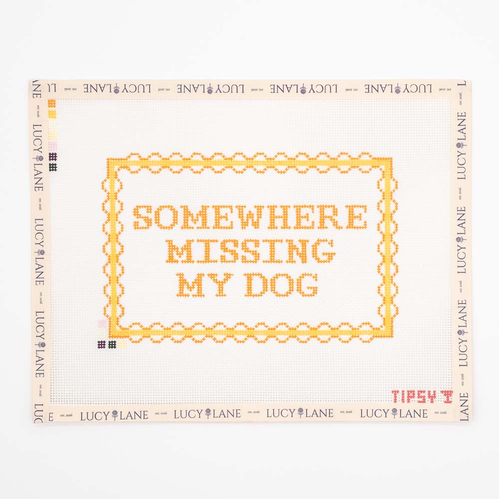 Somewhere Missing My Dog Needlepoint Canvas - Threaded and Tipsy