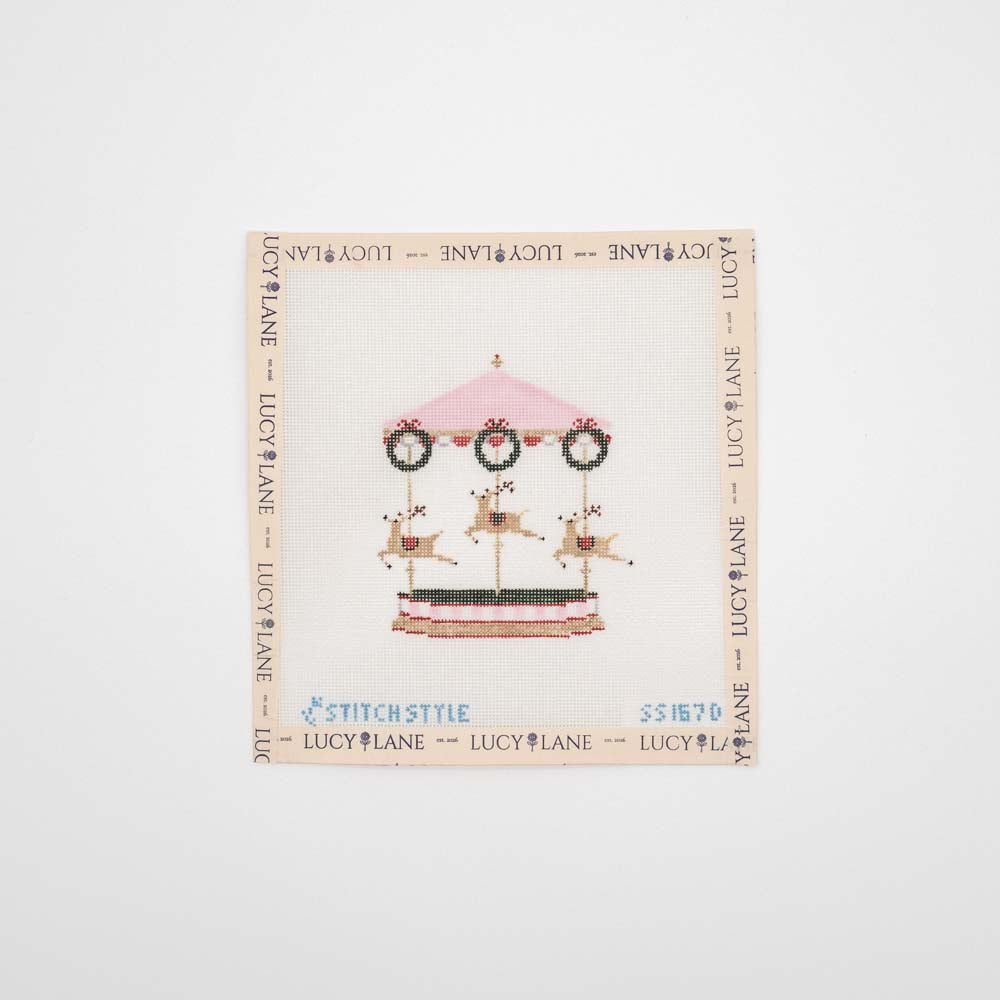 Christmas Reindeer Carousel Canvas- Stitch Style