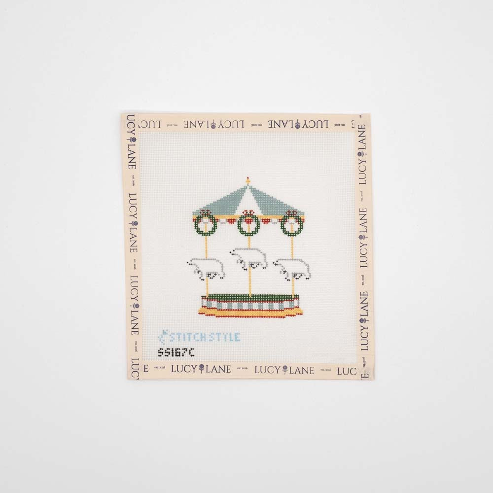 Christmas Polar Bears Carousel Canvas- Stitch Style