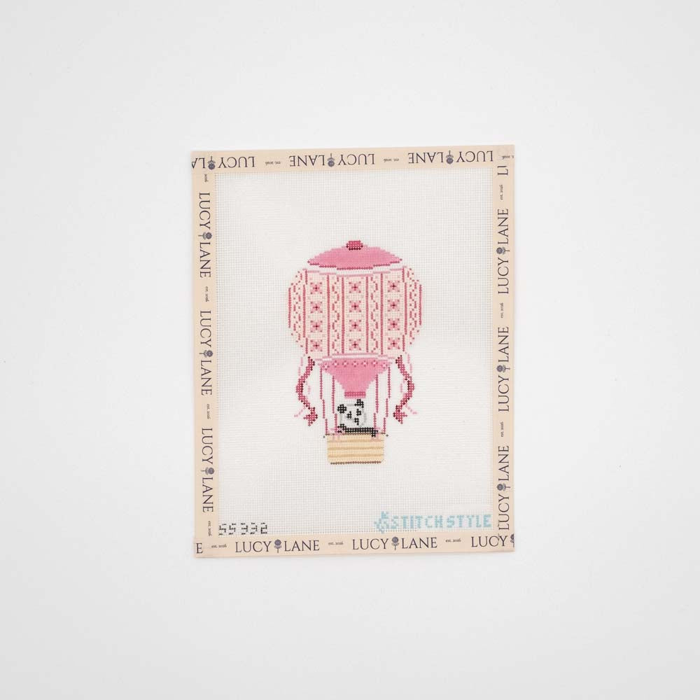 Pink Hot Air Balloon with Panda - Stitch Style