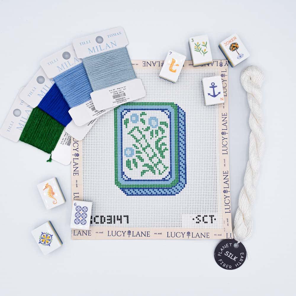 Blue Mahjong Flower Tile Canvas - SCT Designs