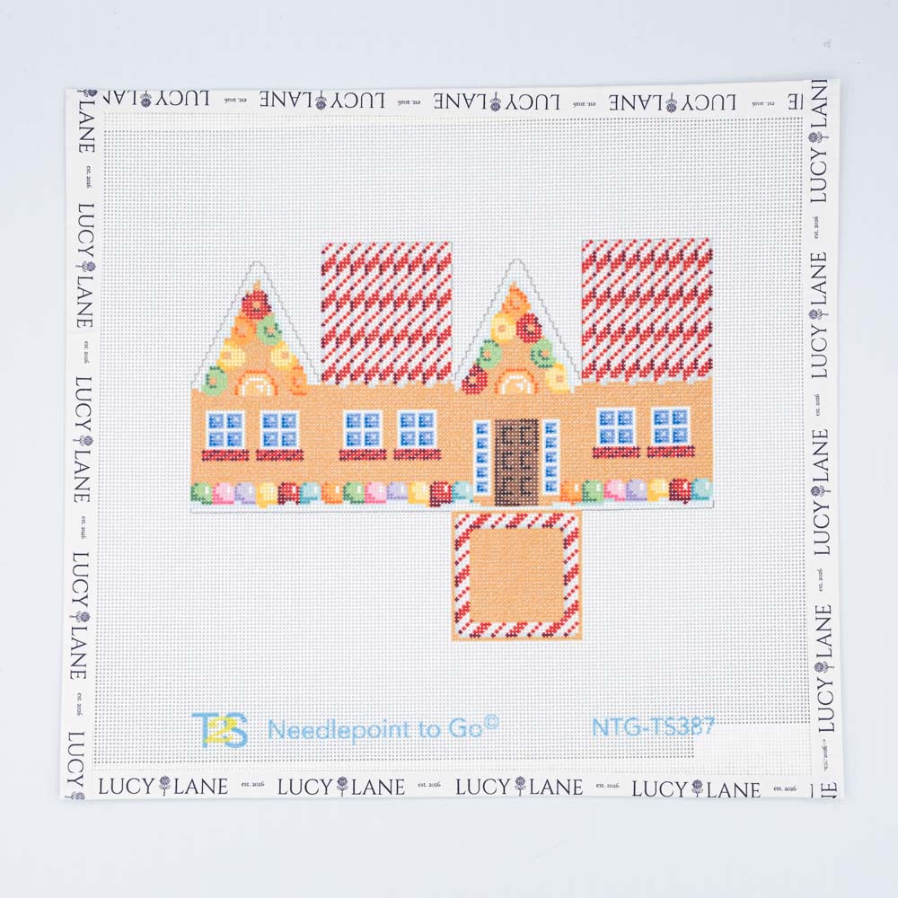 Red Cane Roof Gingerbread Cottage Canvas - Bradley Needlepoint Company