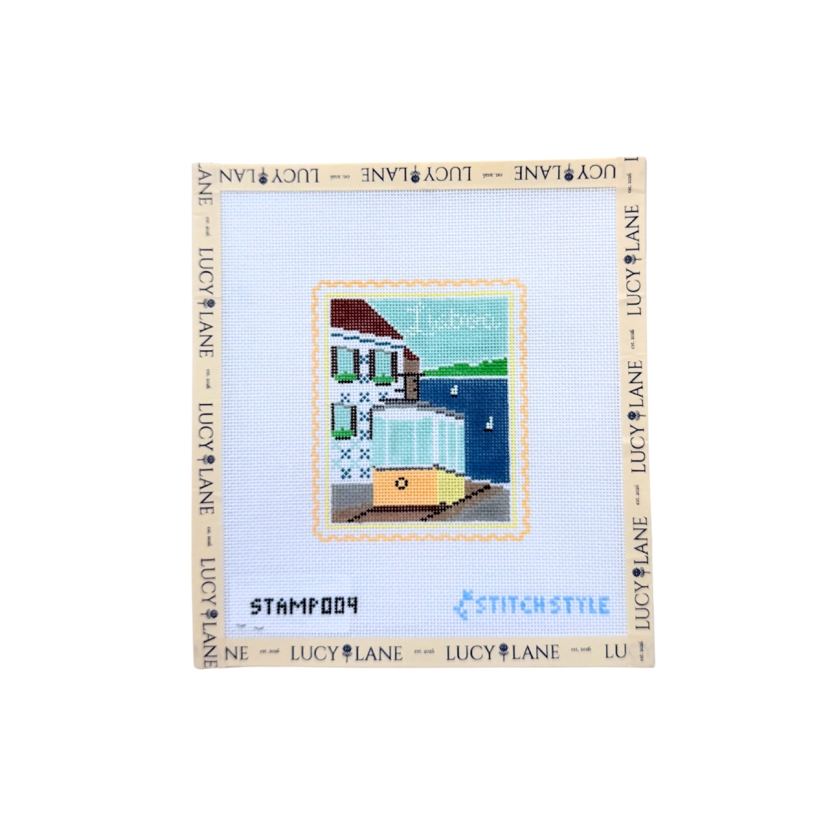 Lisbon Tram Travel Stamp Canvas - Stitch Style