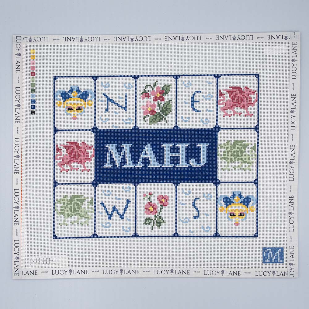 Mahj Tile Pouch Canvas - Blue - Maura Nolan Designs