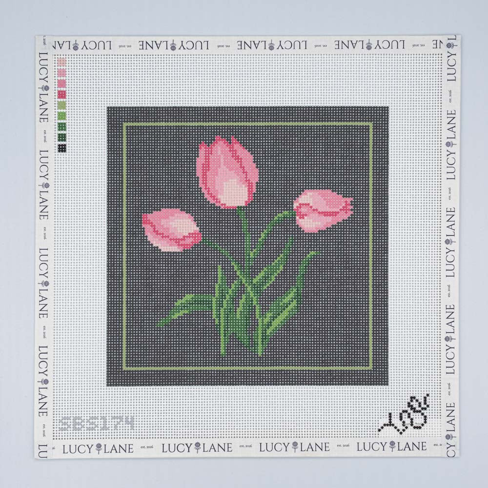 Dark Floral Tulip Canvas - Spellbound Stitchery
